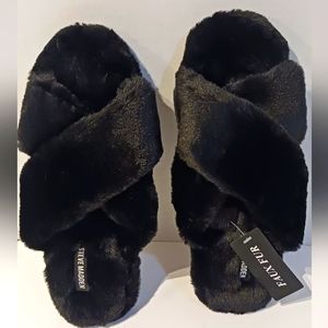 Steve Madden Black‎ Faux Fur Slippers sz. LARGE. NWT